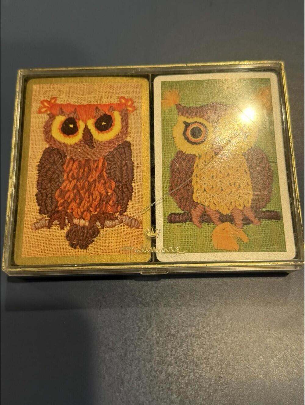 Vintage MCM Hallmark Owl Playing Cards 2 Complete Decks Pre Owned